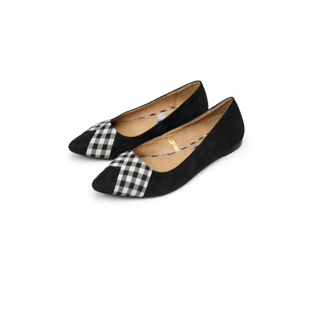 Black Suede Flats 8.5 Plaid Toe Pointed Slip On Preppy Cottagecore Academia